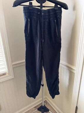 Athleta Black Cabo Linen Drawstring Jogger Pants with Zippered Pockets Size 6